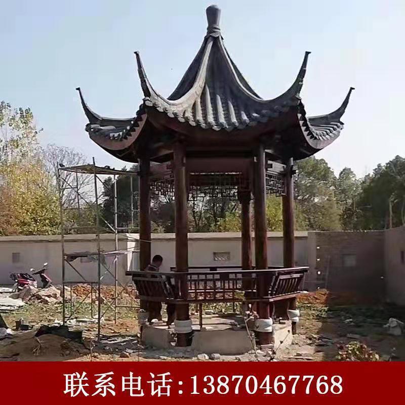 森美人防腐木屋凉亭庭院花园实木四角六角仿古户外休闲亭子简易别墅古建 浅棕色古建凉亭