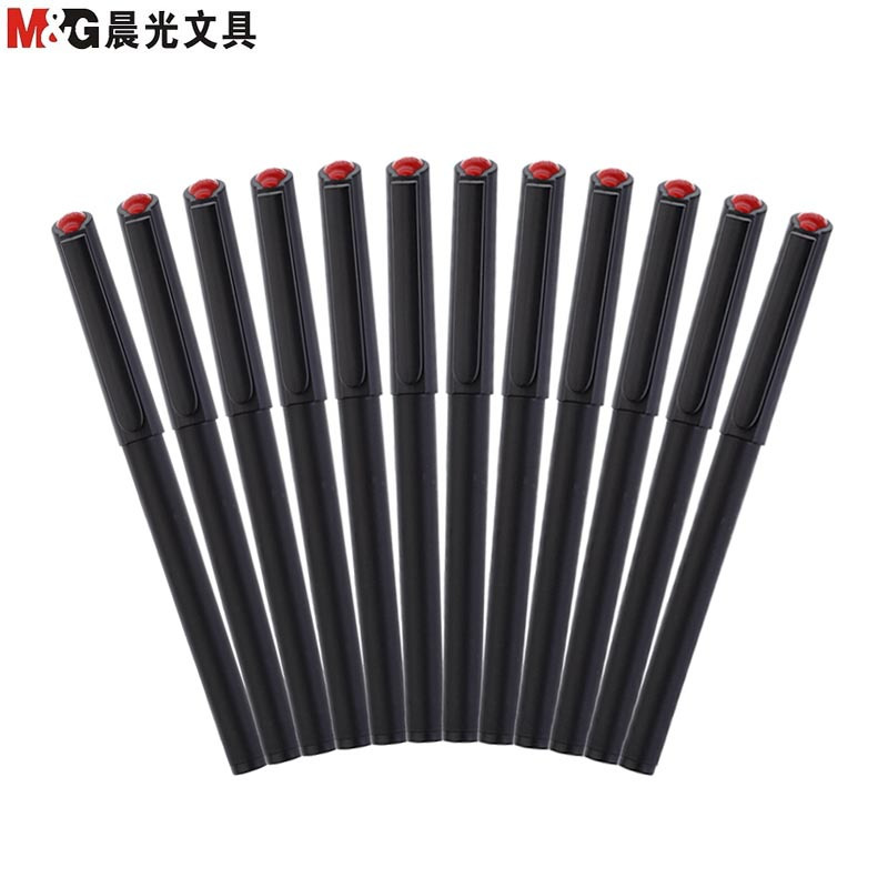 晨光(M&G)MG2180黑色0.5mm碳素中性笔纤维头签字笔 12支装