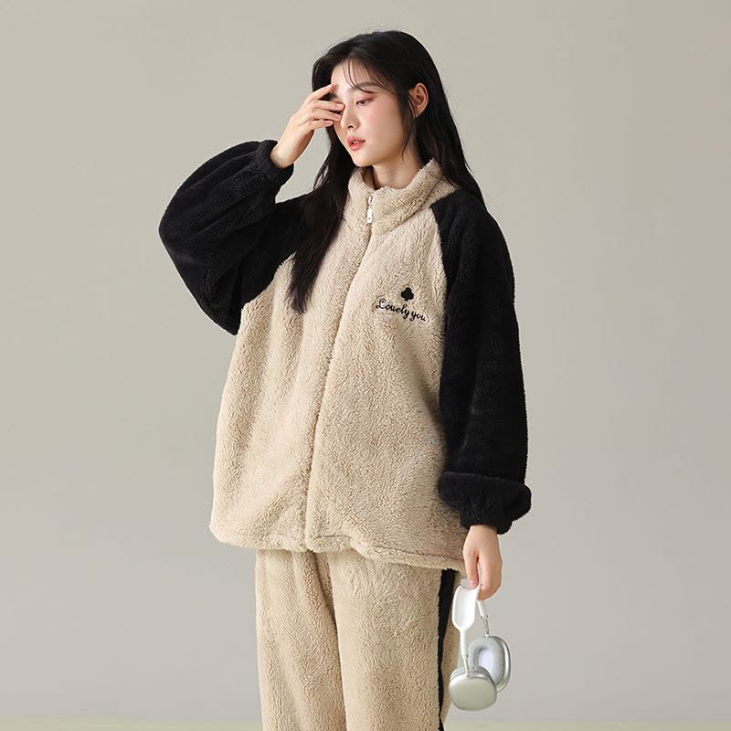 花花公子情侣款睡衣男女秋冬季加绒保暖可外穿休闲长袖长裤家居服图片