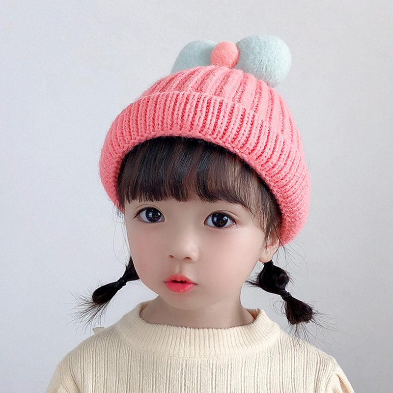 huayangtu婴儿帽子秋冬季儿童可爱超萌毛线帽公主女童时尚潮帽男童