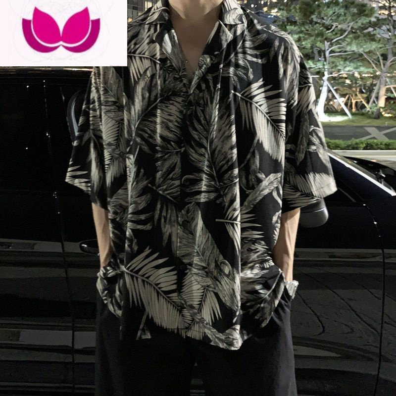 七斓夏威夷复古大码花衬衫短袖夏季胖子外套男士宽松沙滩衬衣度假上衣