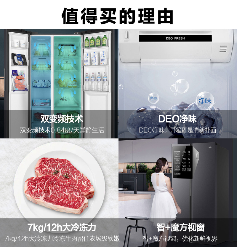 海尔(Haier)538升对开门嵌入冰箱 一级双变频节能 精控多路送风 智+魔方视窗 BCD-538WGHSSEDB9