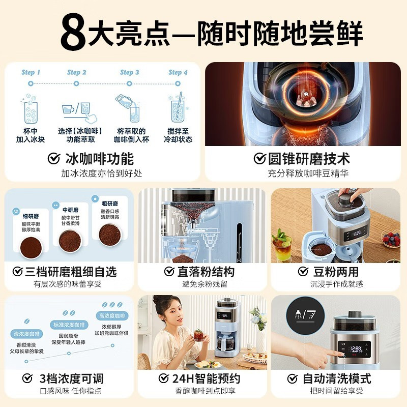 松下(Panasonic) 美式咖啡机全自动研磨一体机家用智能保温豆粉两用研磨机 NC-A702高清大图