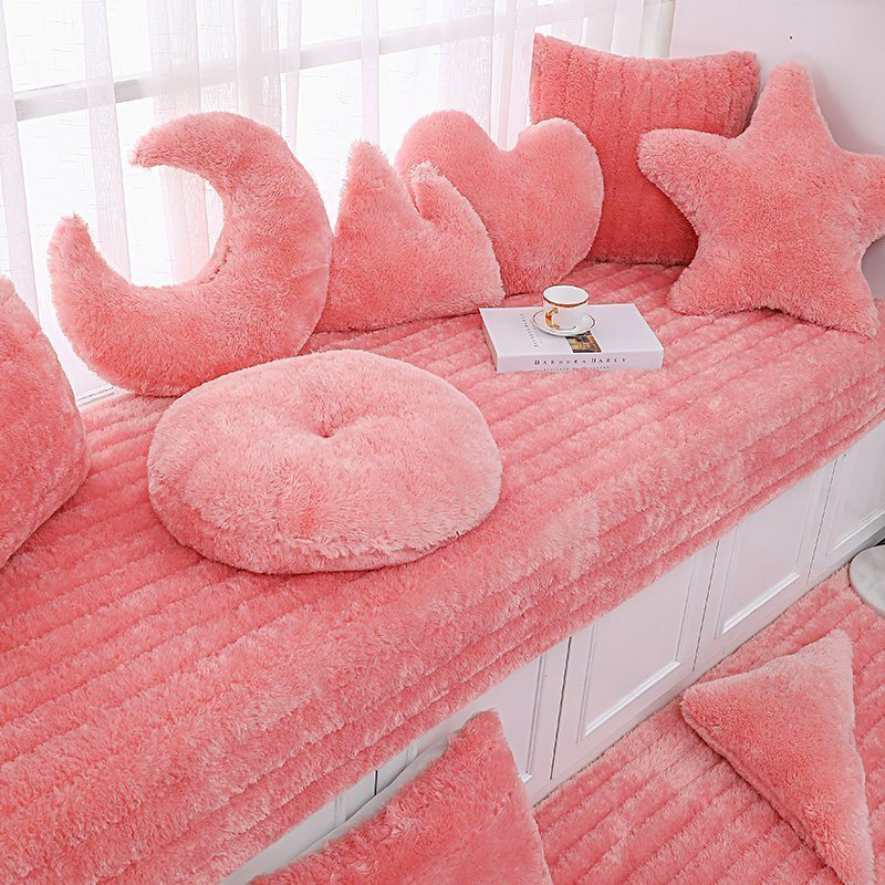 汐岩飘窗垫窗台垫毛绒加厚榻榻米坐垫阳台垫子落地窗毯榻榻米 粉红色长毛绒90*160cm