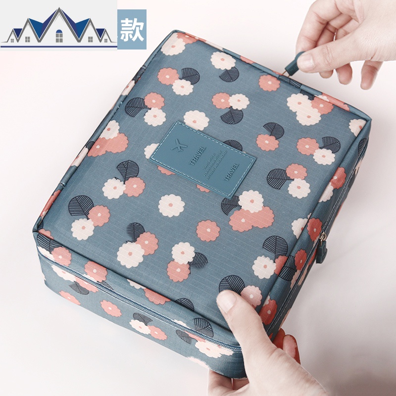 洗漱网红化妆包ins风超火品少女心小号便携大容量旅行收纳袋盒_15_278 C款-百蓝花