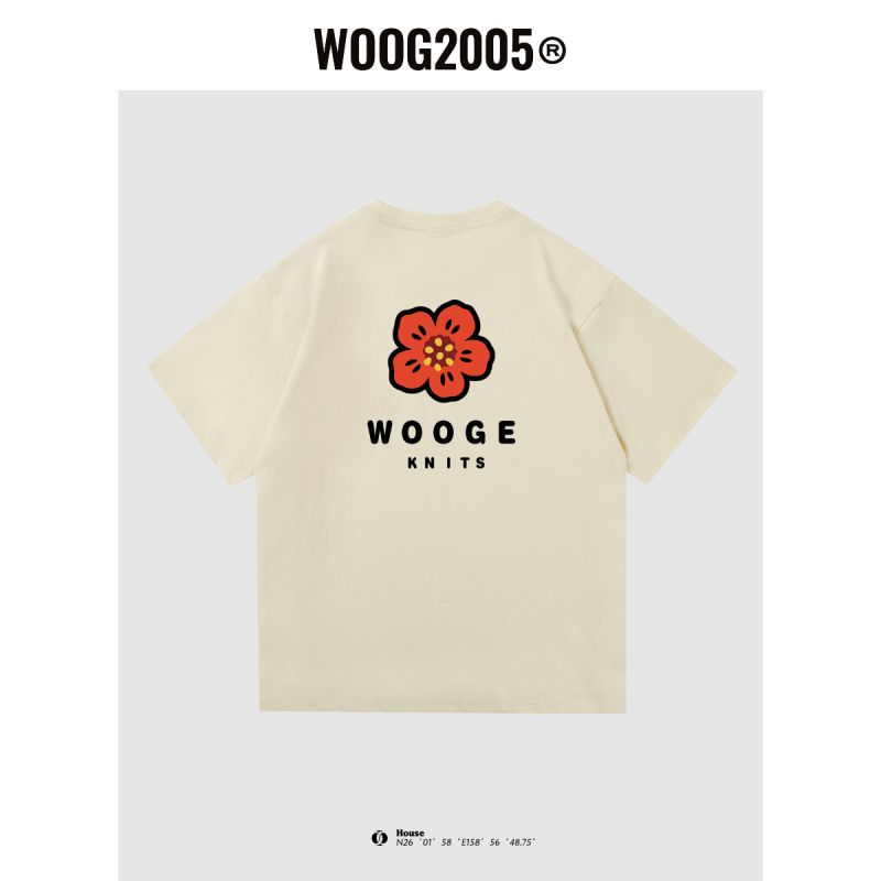 WOOG2005创意印花图案花瓣100棉2022夏季新款潮牌情侣装ins男女