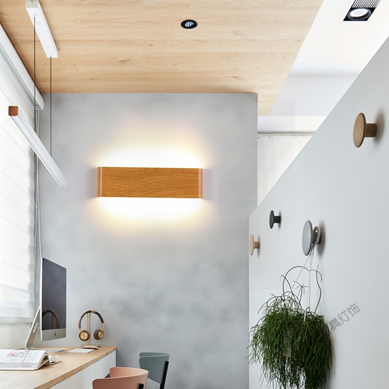 苏宁放心购 床头壁灯卧室客厅过道楼梯灯现代简约家用LED镜前灯 木纹色10W-30cm贴墙壁灯暖光