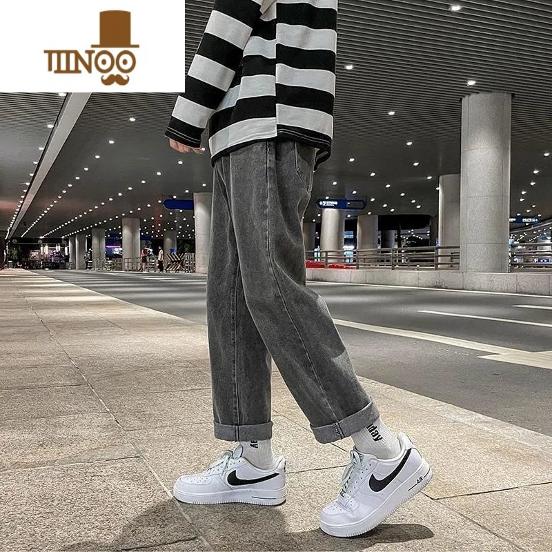 YANXU2023秋季新款牛仔裤男宽松直筒潮牌韩版百搭九分潮流学生3筒新2高清大图