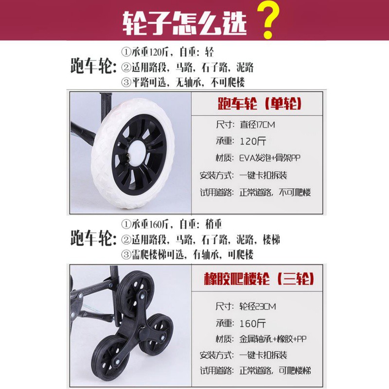 老人购物车可折叠买菜小拉车家用爬楼梯轻便不锈钢菜篮子拖车手推 三维工匠 咖啡梅花+跑车轮家用拖车高清大图
