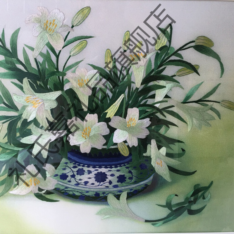 礼氏嘉 刺绣苏绣手工成品壁画挂画 百合花苏绣结婚礼品苏绣刺绣挂画