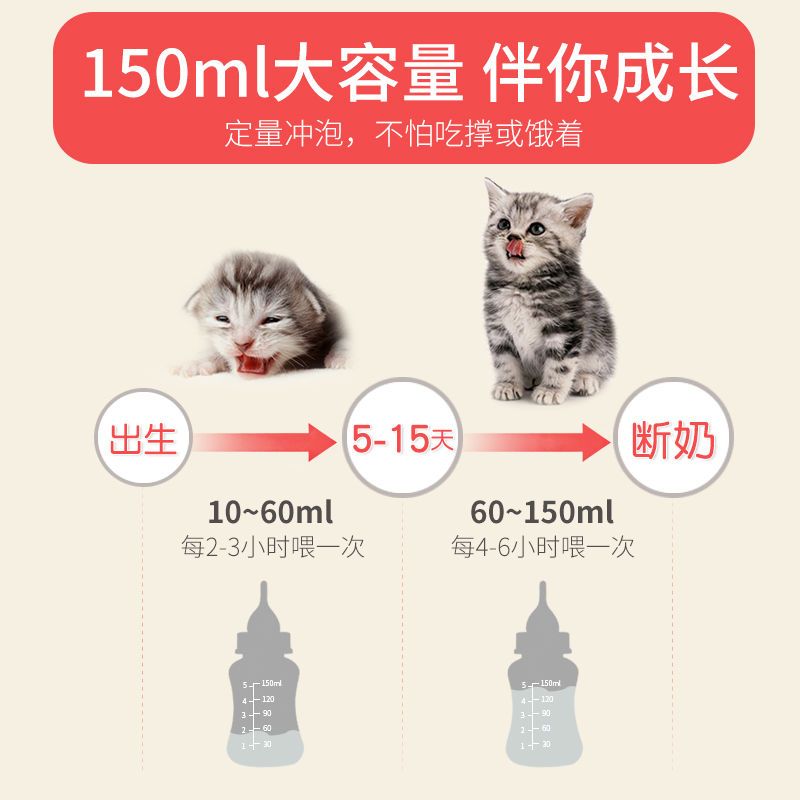 宠物用品猫咪狗奶瓶喂水新生幼猫幼犬兔奶壶小饮水奶嘴奶瓶四件套 粉色款奶瓶60ml