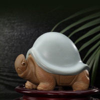 东道 汝窑 青瓷陶瓷茶具配件 茶宠 寿龟茶宠摆件 开片可养龟纹 天青色 否