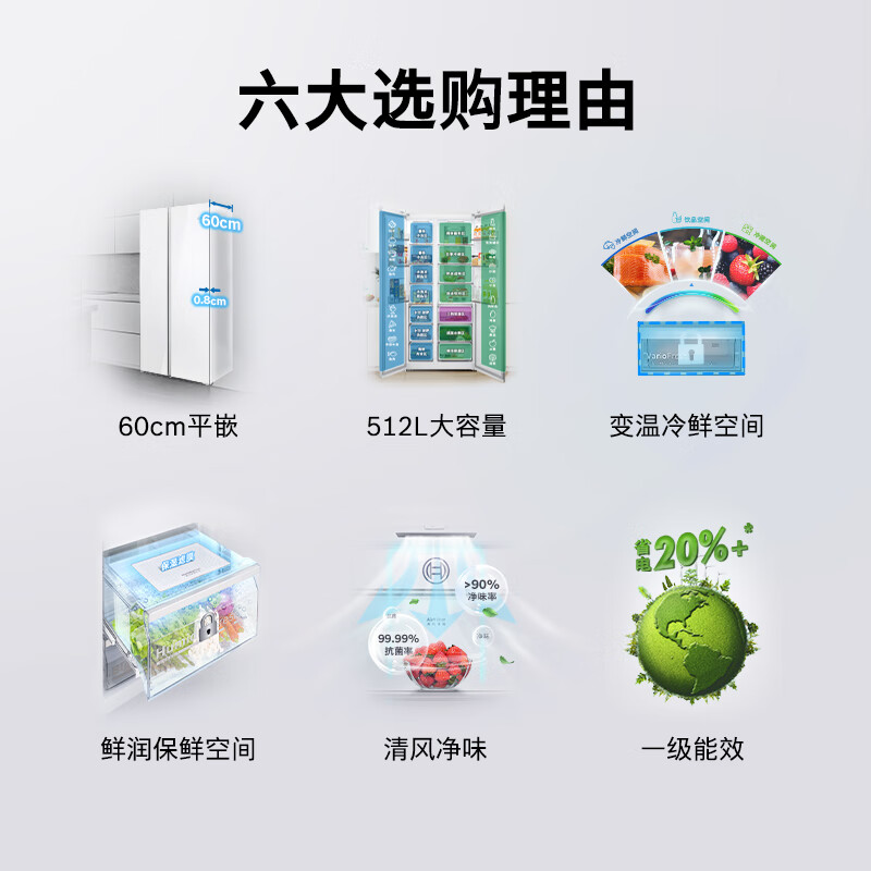 博世 K2A98EA20C 白色冰箱[60cm超薄平嵌入]512L大容量家用双开门对开门电冰箱 玻璃面板 抗菌净味高清大图