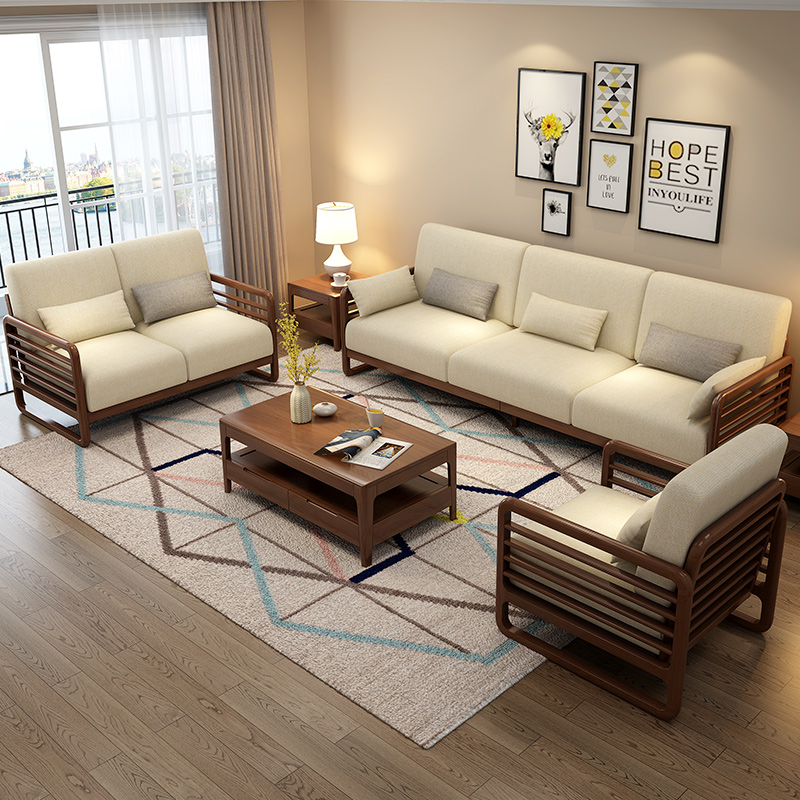 苏宁放心购北欧全实木沙发组合小户型现代简约三人位转角布艺沙发小客厅家具A-STYLE