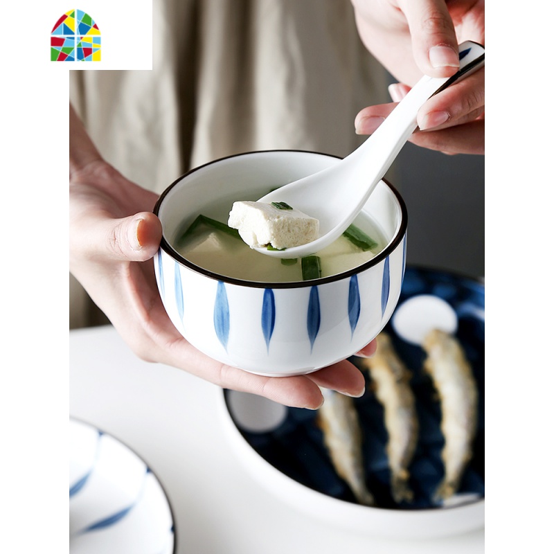 饭碗家用陶瓷碗小汤碗单个日式个性创意ins风吃饭碗套装餐具 FENGHOU 同心圆-5寸矮碗高清大图