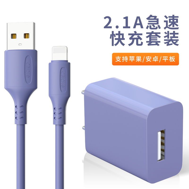 苹果充电器iphone快充头6s/7plus通用x加长8数|真2.1A快充[灰] 套餐[充电器+1.8米苹果数据线]