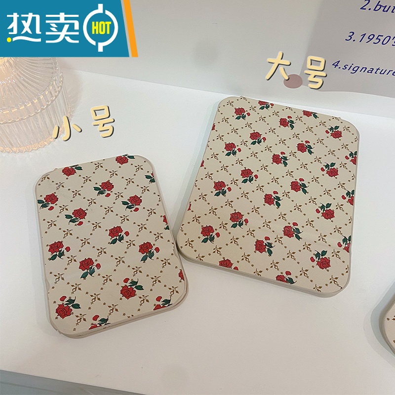 敬平随身便携公主镜皮质复古折叠镜卧室宿舍桌面台式化妆高清梳妆镜子便携式用镜 小号折叠镜+气垫梳草绿高清大图