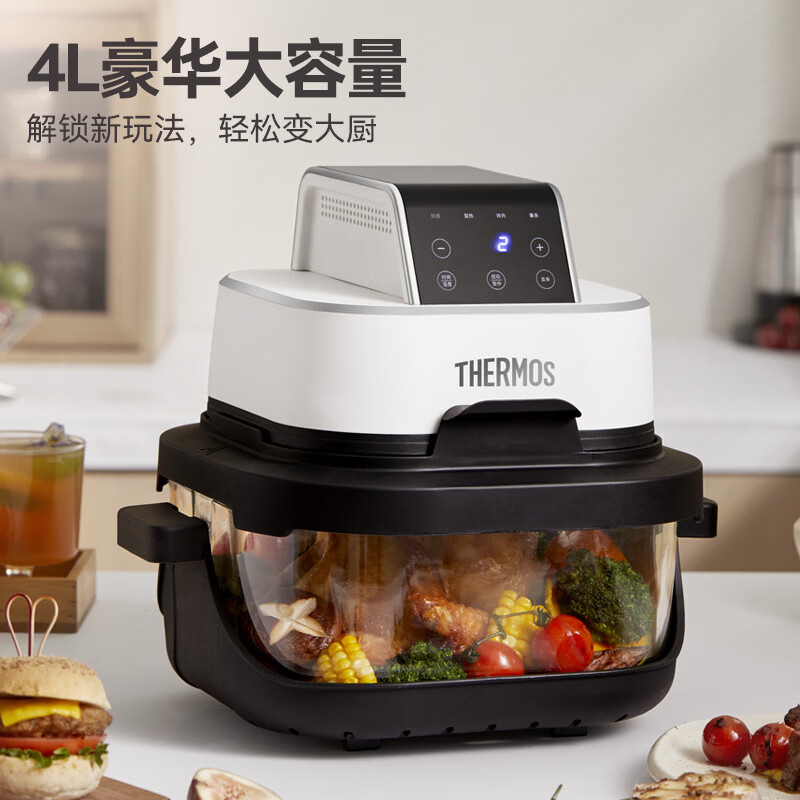 膳魔师 蒸烤一体免翻面家用可视空气炸锅 EHA-5741E 象牙白 4L
