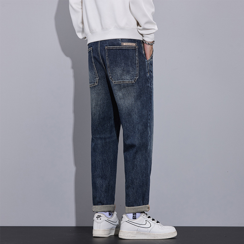 男装休闲牛仔裤四季款时尚港风潮牌锥形哈伦新款弹性长绒棉直筒裤