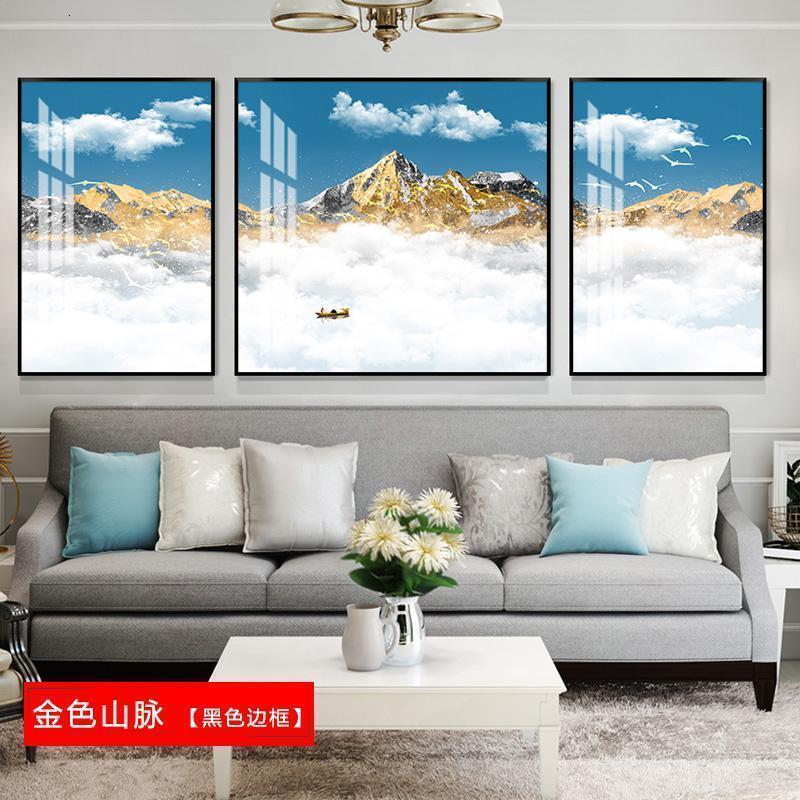 BONJEAN三联画轻奢电表箱装饰画家用配电箱遮挡挂画免打孔电闸盒电源推拉 金色山脉 60*80cm三联套装（建议3-4米沙发）太空银【铝合金框】