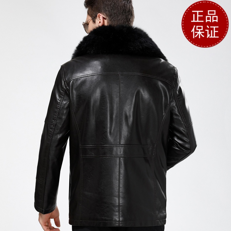 免费试穿 中老年爸爸装外套皮衣带狐狸毛领皮夹克40-50-60岁加绒加厚大口袋2024冬装新款外套潮海宁软皮夹克大码男装高清大图