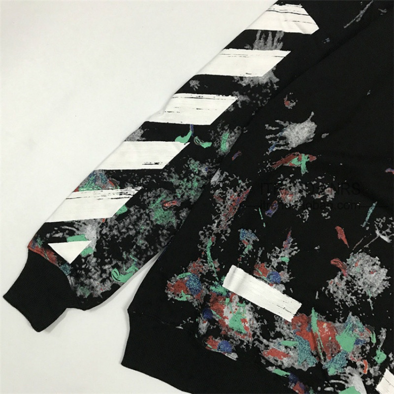 潮牌 OFF系列卫衣星空烟花OW条纹WHITE泼墨