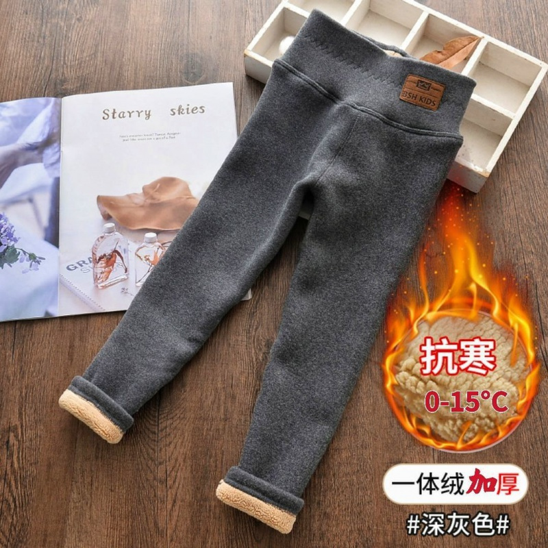 女童加绒打底裤秋冬外穿女大童一体绒宝宝加厚长裤纯棉高腰保暖裤莎丞