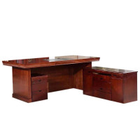 湘渭老板桌大班台总裁桌椅组合贴实木皮办公桌简约单人主管经理桌2.0米+侧柜+小柜