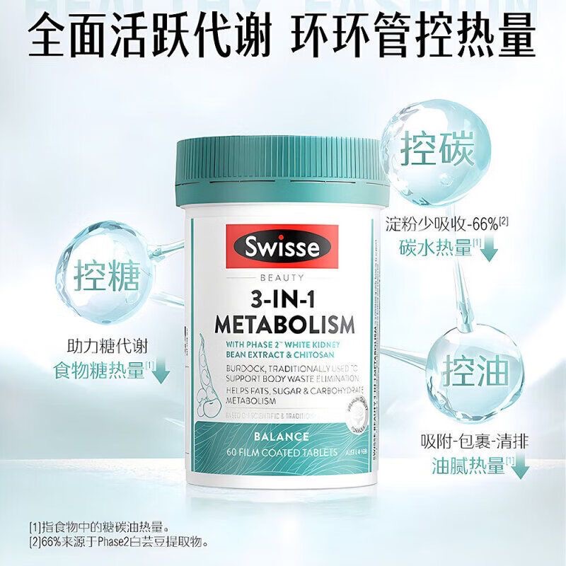 Swisse减肥瘦肚白芸豆三合一代谢热控丸清油减少排除肥腻大肚腩清排隔吸油阻断剂脂肪碳水大餐救星进口 [控糖提高代谢]高清大图