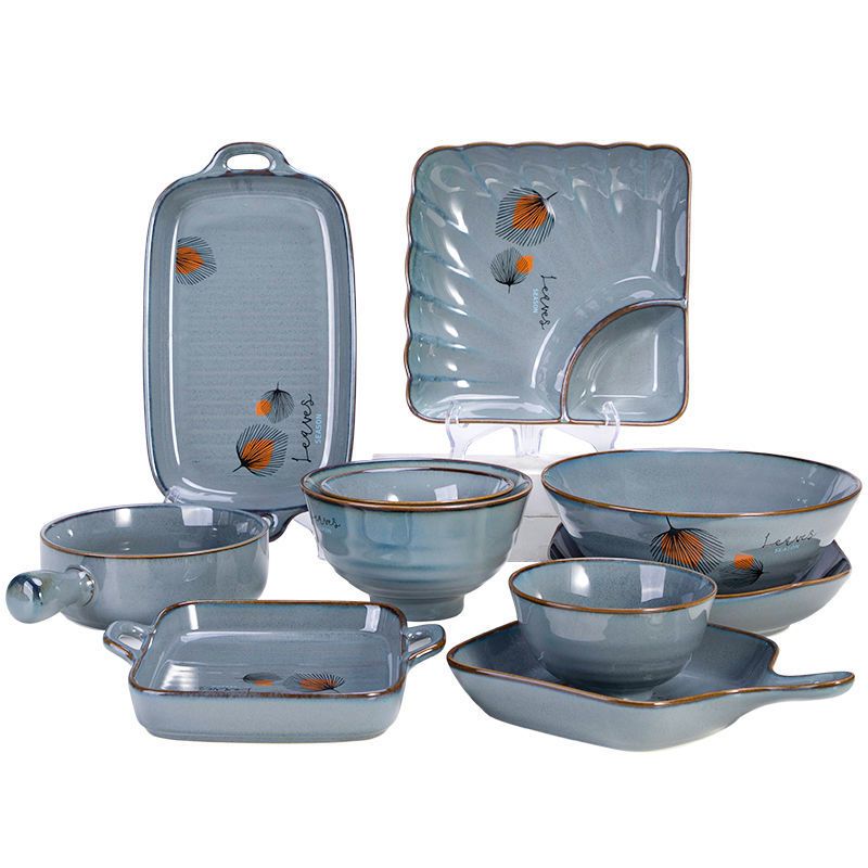 雅诚德北欧陶瓷餐具套装饭碗家用组合饺子盘汤碗面碗创意烤盘45寸炫纹