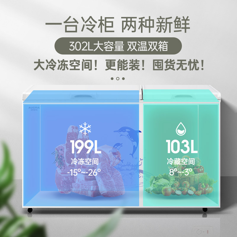 澳柯玛BCD-302CNE家用顶开门双温双门冰柜大容量冷藏保鲜冷冻两用高清大图