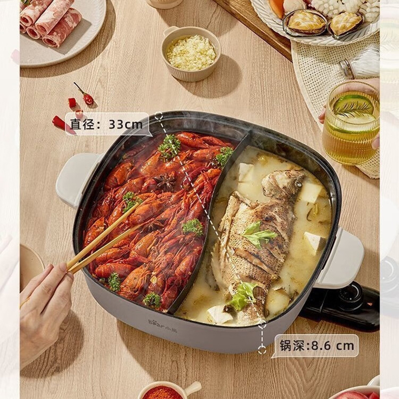 小熊(Bear)电火锅家用6L多功能电锅一体式鸳鸯火锅电炒锅电热煮锅DHG-D60Y7高清大图