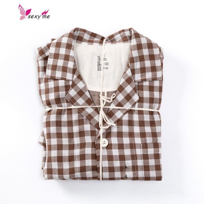 新款棉双层纱布家居服 睡衣+睡裤 小格子 V9[定所居无] FISH BASKET图片