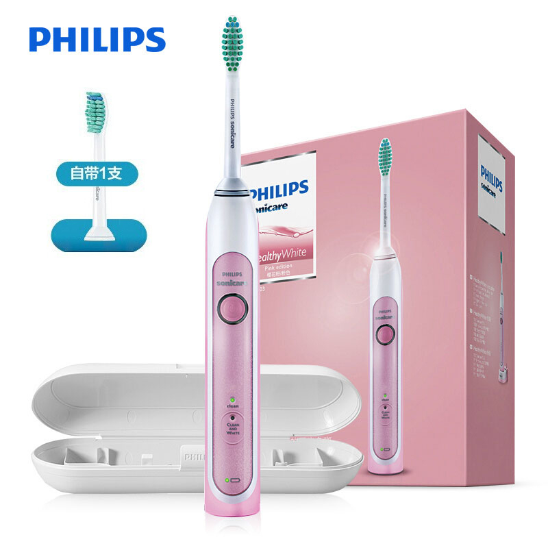 飞利浦(Philips)电动牙刷 声波震动式 成人男女充电式牙刷 健康净白型 31000转/分钟 樱花粉HX6761高清大图