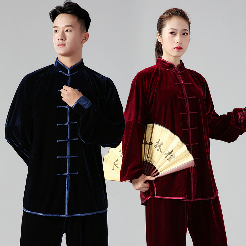 闪电客太极服秋冬季金丝绒男加厚武术表演服女练功服中老年太极拳服