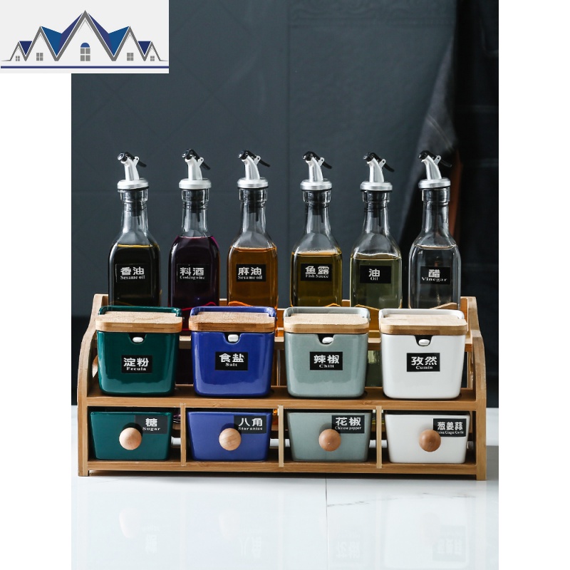 轻奢盐糖味精调料盒组合套装北欧陶瓷调味罐子佐料收纳盒油瓶厨房_1_966高清大图