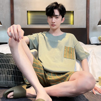 睡衣男夏季棉质短袖短裤休闲圆领高级感睡衣大码家居服套装可外穿 男3XL Q60950