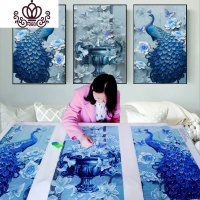 封后(FENGHOU)钻石十字绣钻石绣2019新款孔雀5d钻石画满钻三联画客厅大幅砖石 [满钻三幅一起尺寸]180*90