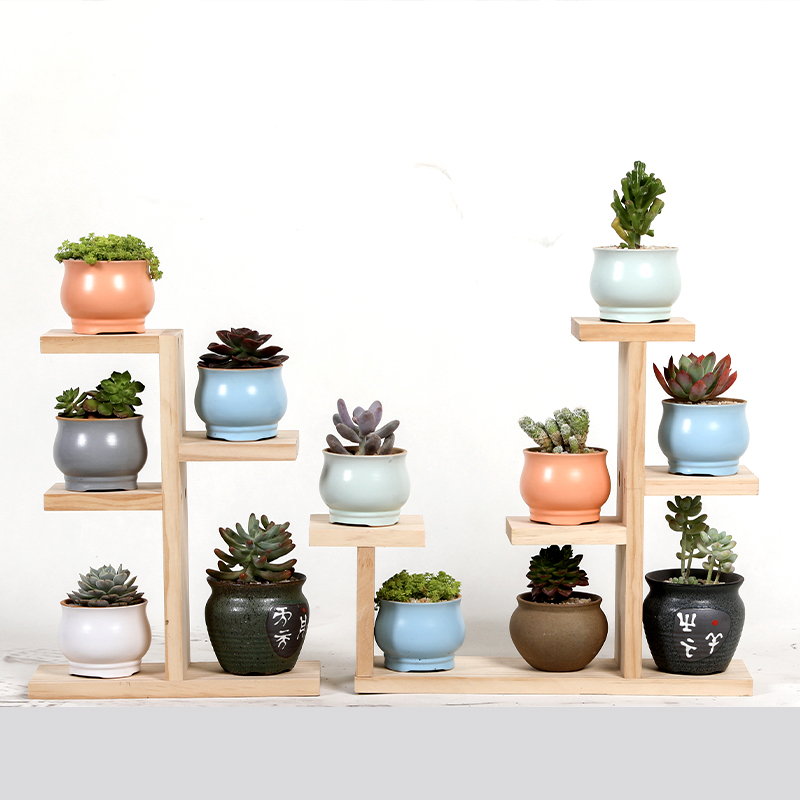 原木色款式一a家用阳台飘窗多肉专用花架办公室桌面实木多层架子室内