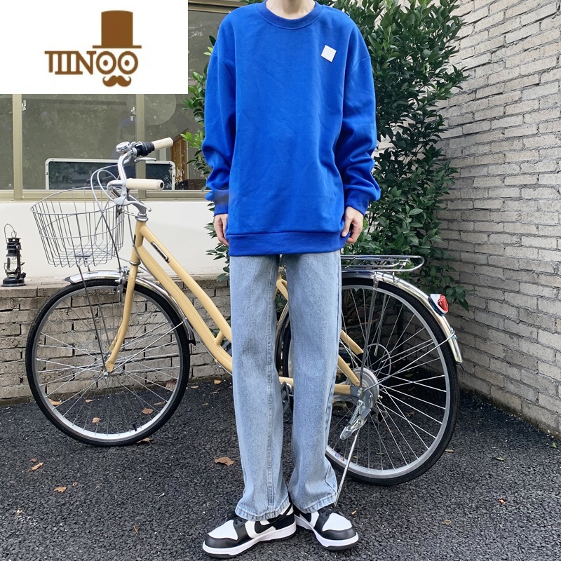 YANXU直筒宽松港风阔腿九分裤子男ins潮流垂感烟灰色做旧灰松宽感高清大图