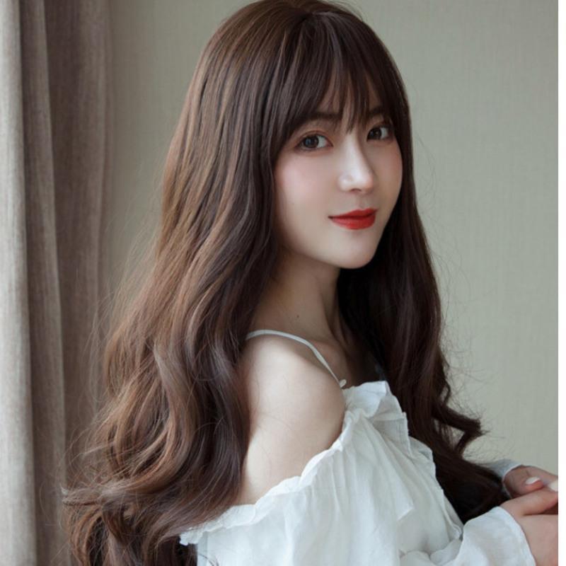 大波浪假发女全头套式女式长发自然全头长卷发假头套浅粉色发网