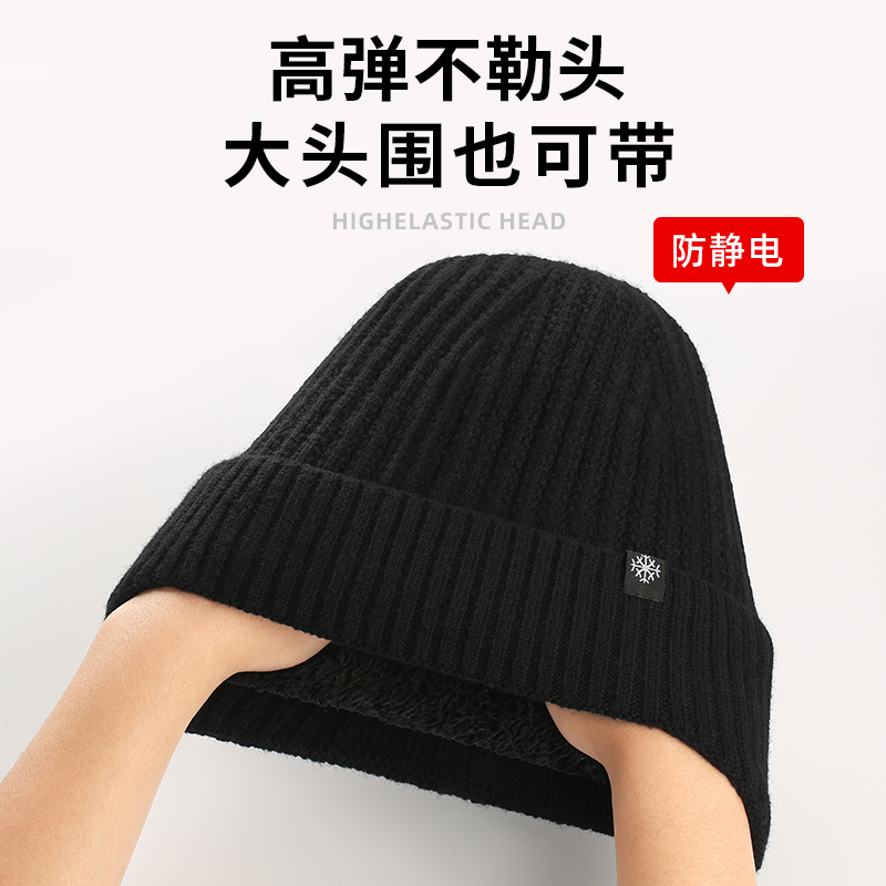 啄木鸟中老年帽子男冬季老人保暖爸爸爷爷加绒加厚护耳针织毛线爸高清大图