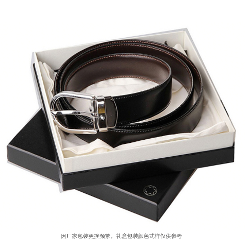 [直营]万宝龙(Montblanc) 经典系列 男士黑色/棕色双面抛光椭圆形针扣牛皮皮带腰带