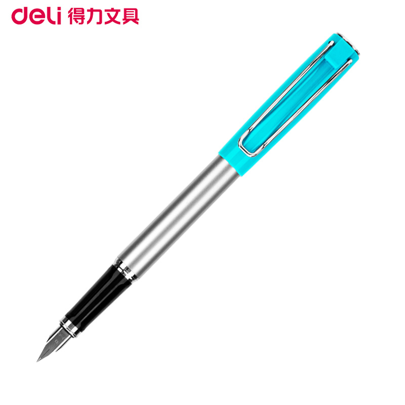 得力(deli)S669EF蓝色杆钢笔EF尖0.5mm 墨水笔 明尖钢笔 学生练字笔 签名签字笔