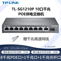 TP-LINK TL-SG1210P 10口千兆非网管以太网PoE供电交换机8口千兆网线供电+1千兆网口+1千兆光纤口