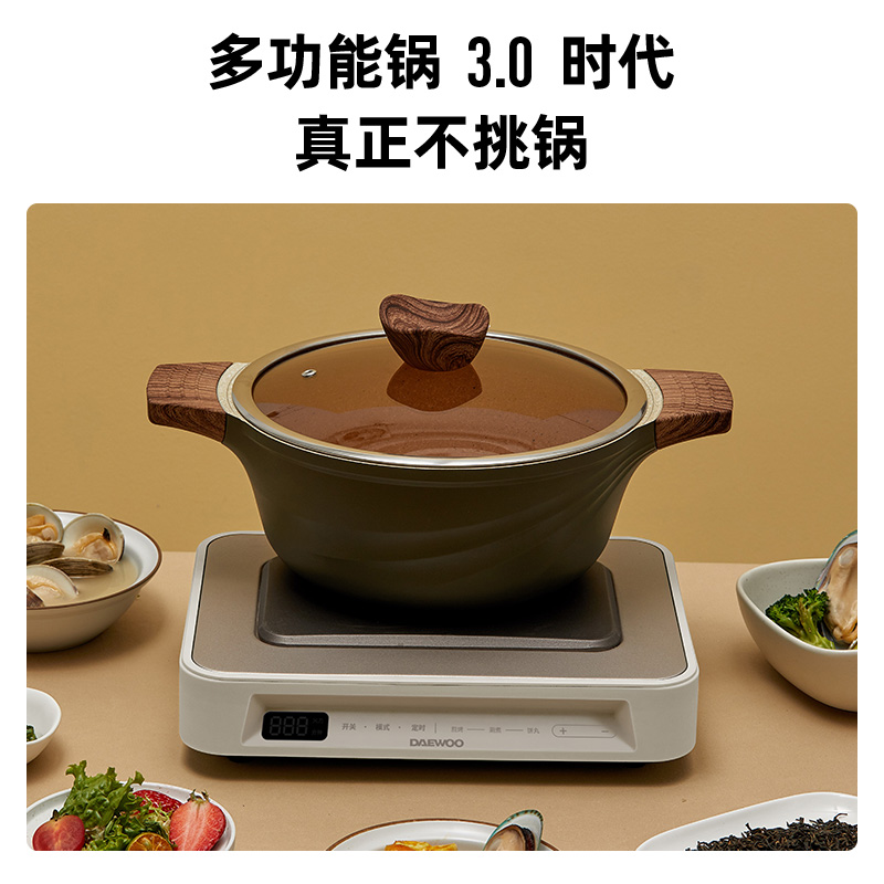 大宇(DAEWOO)多功能锅网红料理锅 家用电火锅电热炒锅电烧烤炉电煮锅不粘锅 S11升级款白色高清大图