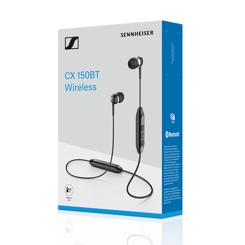 SENNHEISER/森海塞尔 CX150BT 入耳式无线蓝牙运动颈挂式音乐耳机 运动耳机 cx150bt/350 黑色