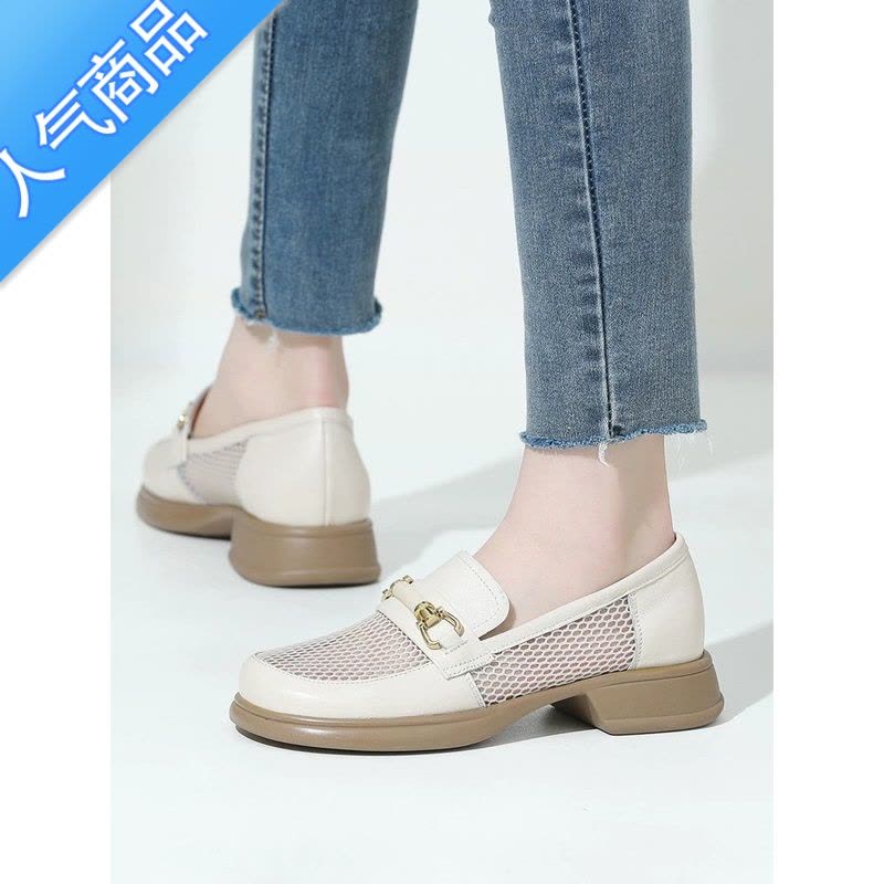 SUNTEK红婧娗休闲乐福鞋网纱单鞋2023夏季新款低跟镂空软底网面女鞋图片