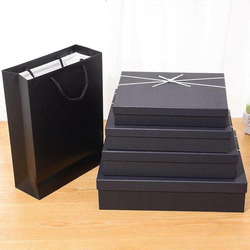 长方形礼品盒衣服简约生日礼物包装盒男黑色装围巾礼盒定制印logo