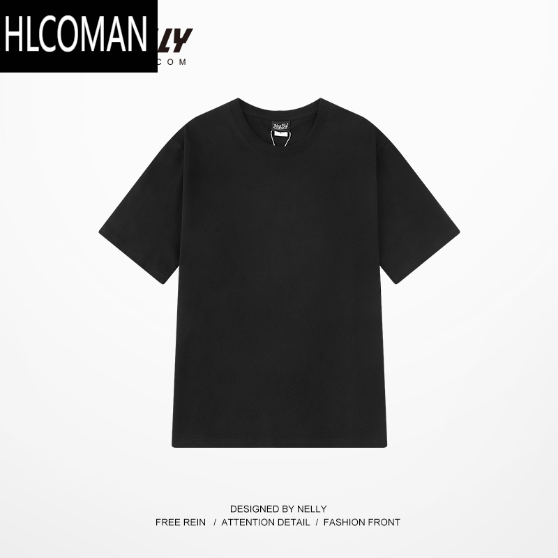 HLCOMANins厚实纯色短袖T恤男女同款圆领打底衫潮白色半袖bf